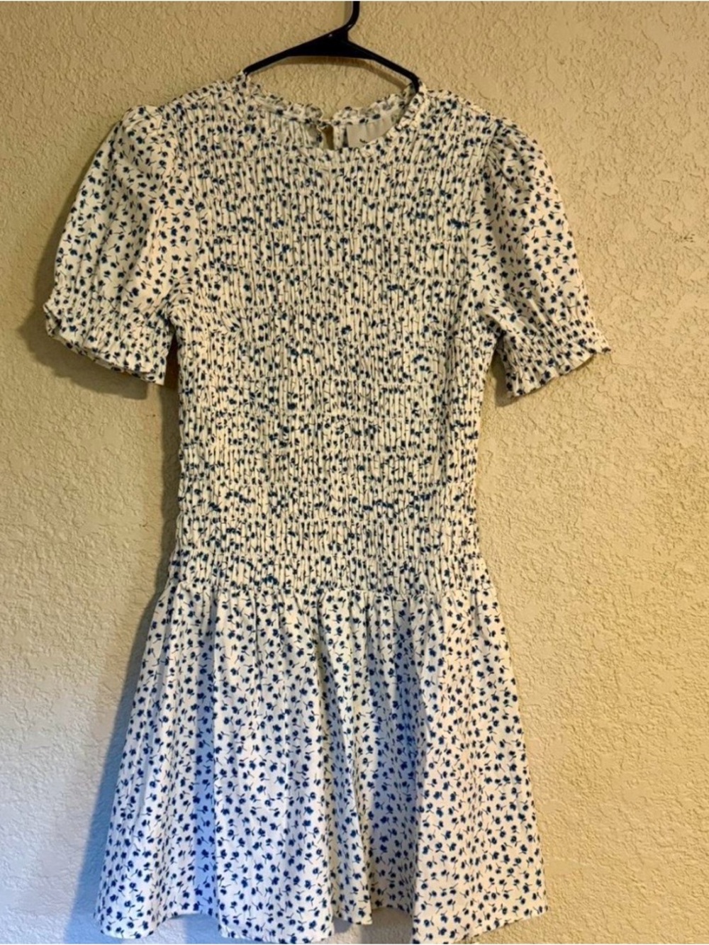 Reformation White Dress with Blue Floral Print
